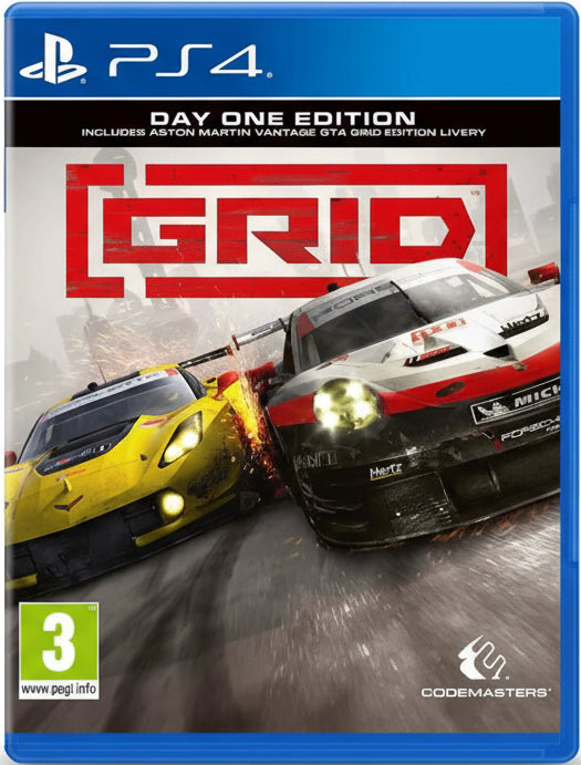 GRIP video game cover with two racing cars on a gray background