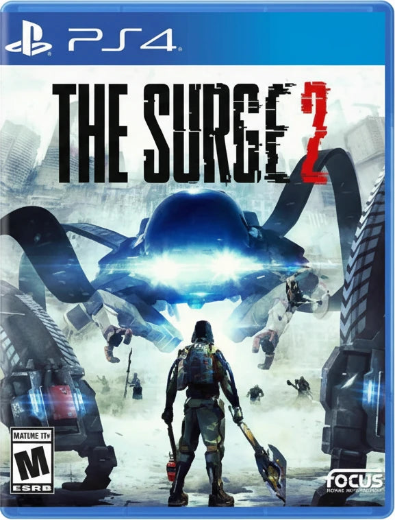 Game cover for 'The Surge 2' on PS4 with a futuristic soldier and alien spaceship.