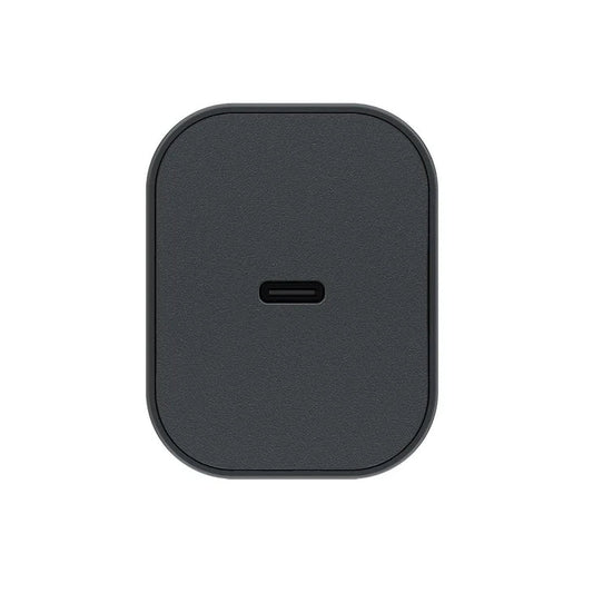 Black rectangular wireless charger on a white background