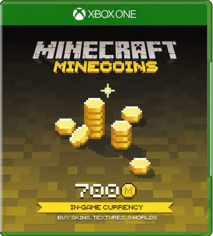 Minecraft Minecoins pack for Xbox One with gold coins and text on a dark background