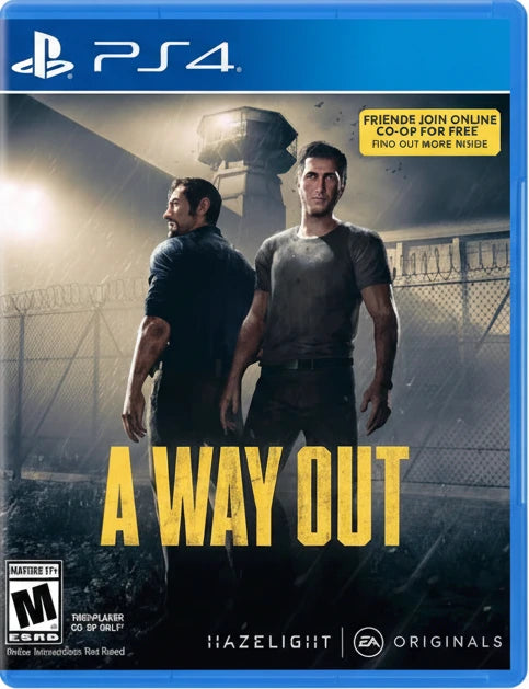 Game cover of 'A Way Out' for PS4 with two characters in a prison setting.