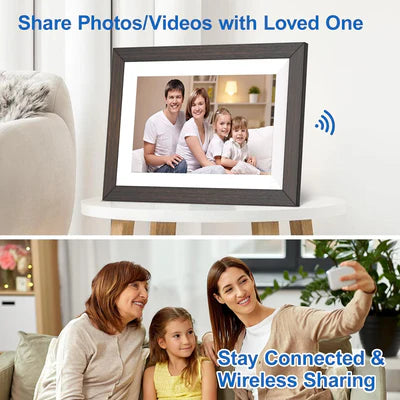 Wooden Digital Photo Frame Wireless Electronic Photo Album - 10.1-inch 32GB, Auto-Rotate, Motion Sensor, IPS Touch Screen