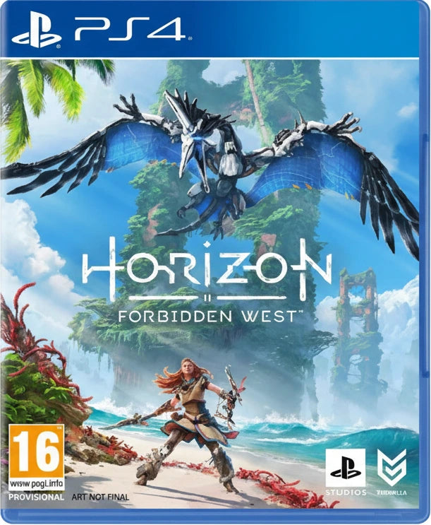 Game cover for 'Horizon Forbidden West' on PS4 with a character and large bird in the background.