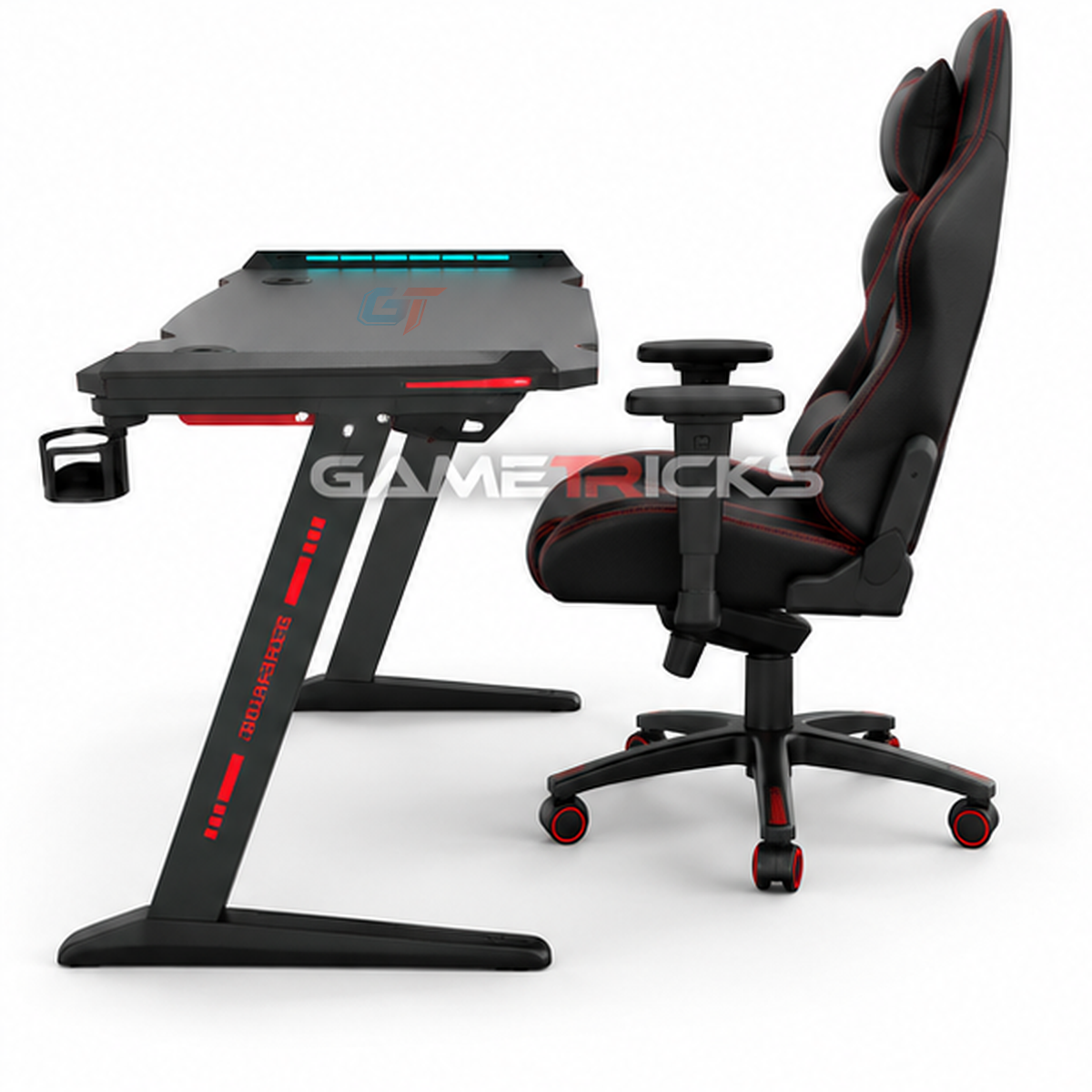 Z8 TITAN ELITE Gaming Station Bundle – RGB Gaming Desk + Premium Black & Red Racing Chair GAMETRICKS