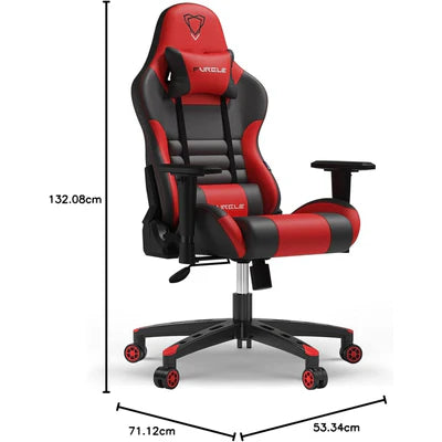 Furgle Gaming Chair, Racing Style High-Back Office Chair with Adjustable Armrests, PU Leather Ergonomic Video Game Chair with Headrest and Lumbar Support, Rocking Mode - Black/Red