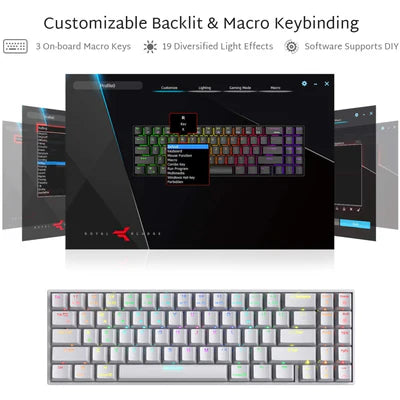 RK ROYAL KLUDGE RK71 RGB Dual Mode Wireless/Wired 70% Mechanical Gaming Keyboard - White
