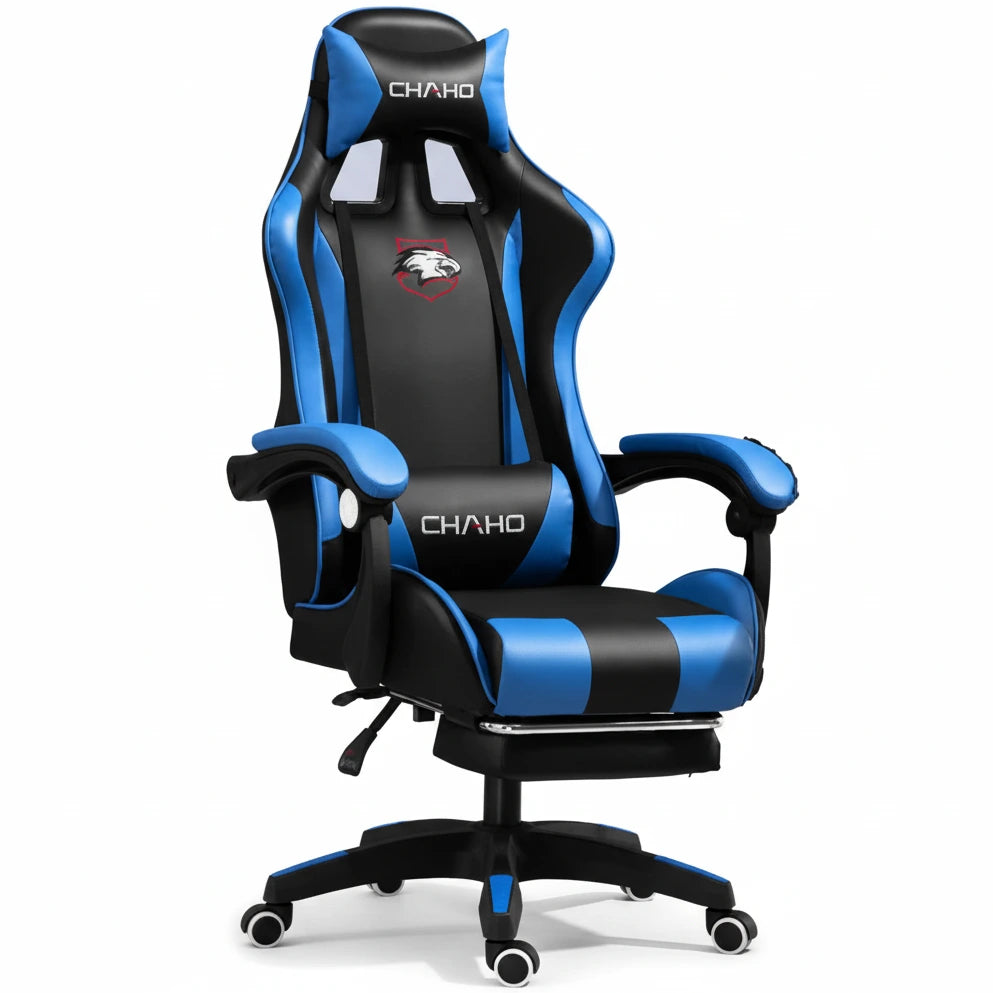 Black and blue gaming chair with 'CHAIDO' branding on a white background