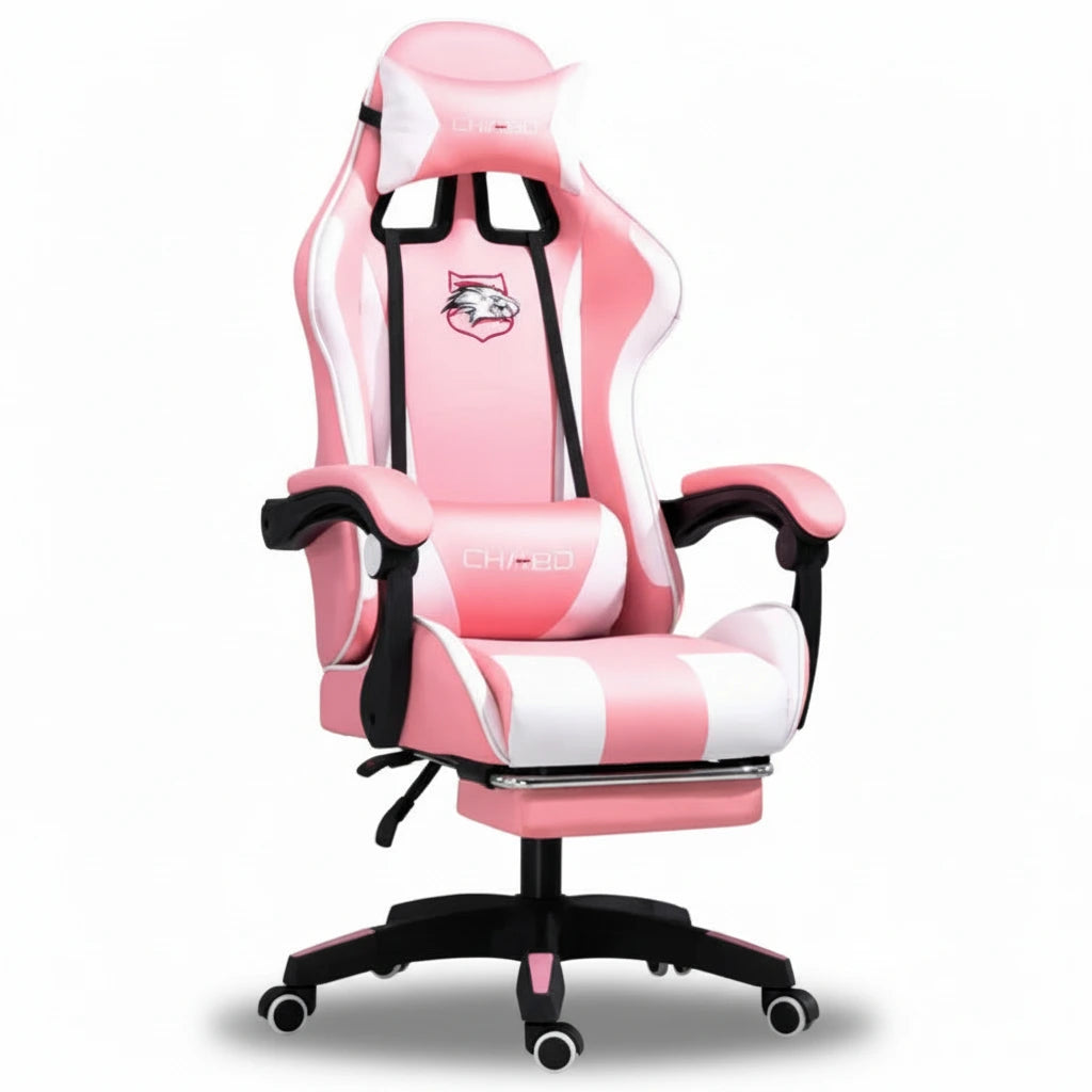 Pink and white gaming chair on a white background