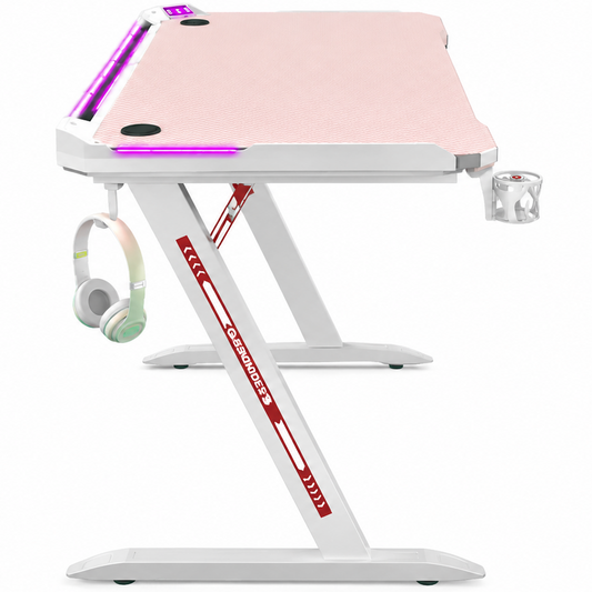 Z8 Gaming Desk, Headset Holder & Cup Holder - 120cm Pink & White Meetion
