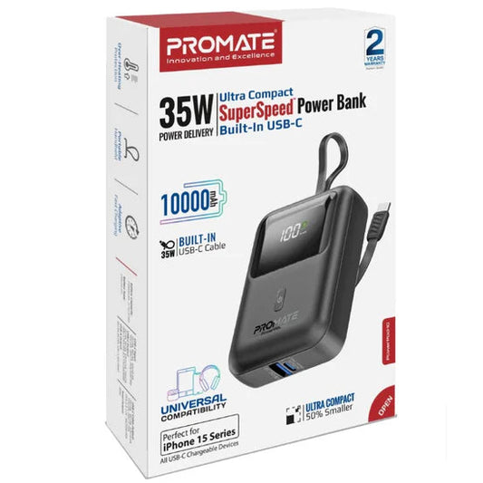 Promate power bank packaging on a white background