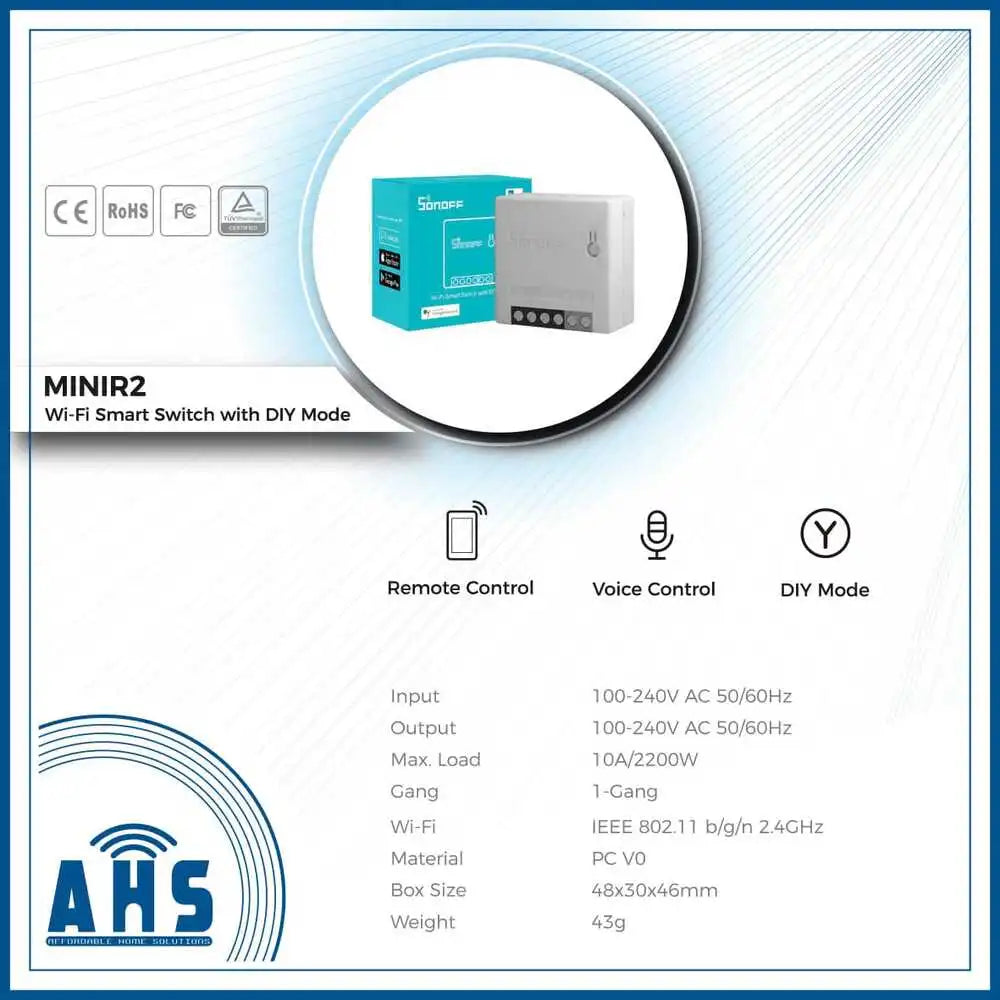 SONOFF MINIR2 Two Way WiFi Smart Switch | Compact Remote Control Relay Module Sonoff