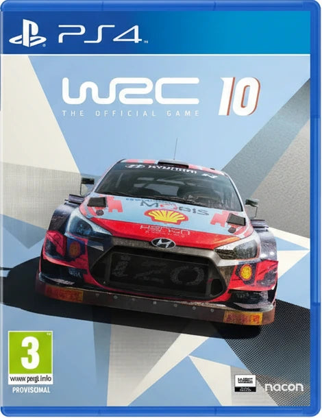WRC 10 game cover for PS4 with a racing car and Hyundai logo.
