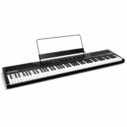 Alesis Concert 88-Key Semi-Weighted Digital Piano – three-quarter view with music rest
