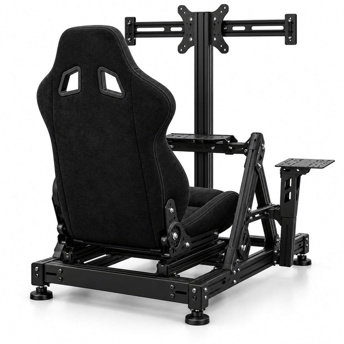 AI illustration: rear perspective of sim-racing cockpit