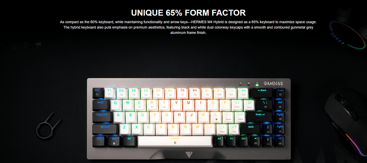 GAMDIAS HERMES M4 HYBRID MECHANICAL 60% GAMING KEYBOARD WITH RED SWITCH | WIRELESS or WIRED CONNECTIVITY - gametricks