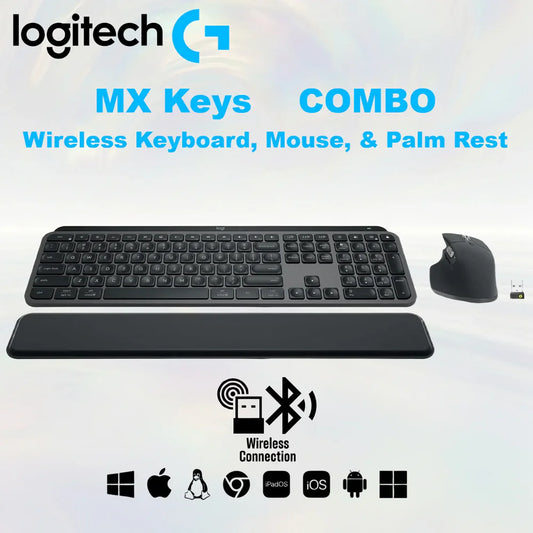 Logitech MX Keys Combo Wireless Keyboard And MX Master 3S Mouse With Palm Rest LOGITECH