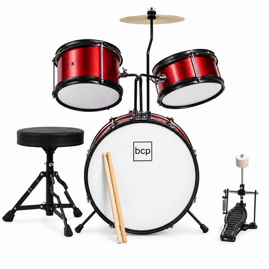 Junior acoustic drum set for kids – Red front view