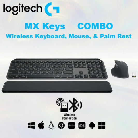 Logitech MX Keys Combo Wireless Keyboard And MX Master 3S Mouse With Palm Rest - gametricks