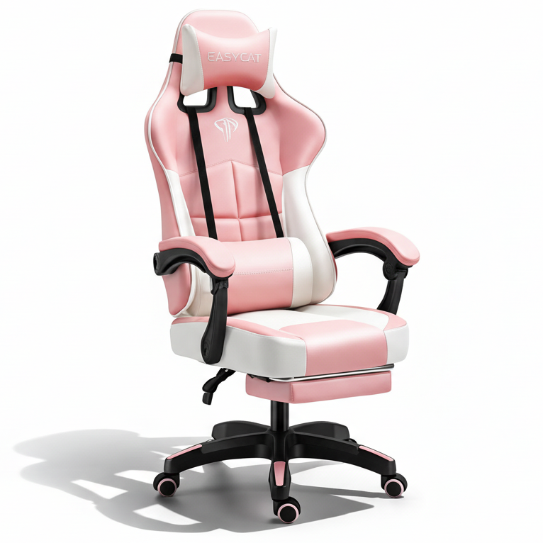 East Seat YT012 Gaming Chair Pink with Footrest
