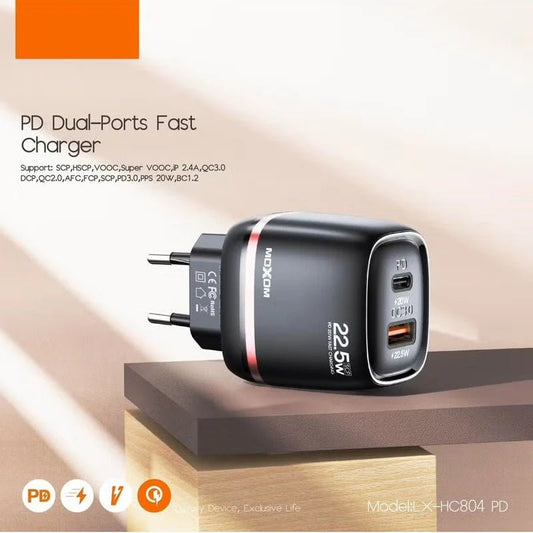 MOXOM PD Dual - Ports Fast Charger with PD Support - Black - gametricks