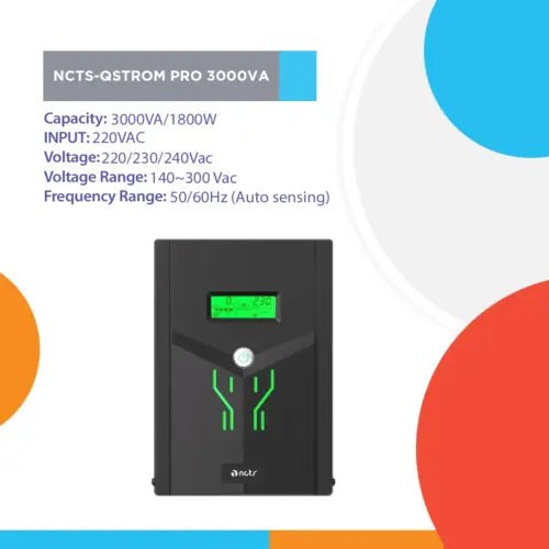 NCTS QSTROM PRO 3000VA/1800W Line Interactive UPS with AVR - gametricks