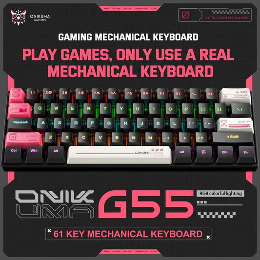 Onikuma G55 60% RGB Wired Mechanical Gaming Keyboard Black (Tea Axis Switch) - gametricks