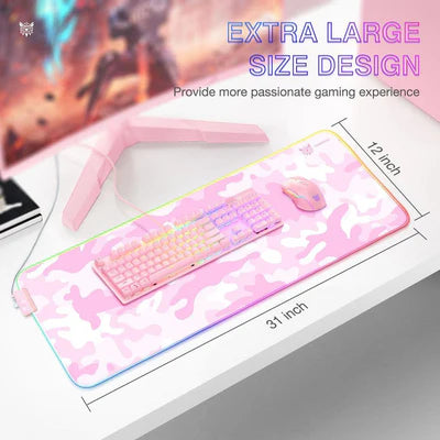 Onikuma G5 RGB Glowing Gaming Mouse Pad (80×30 CM) - Pink