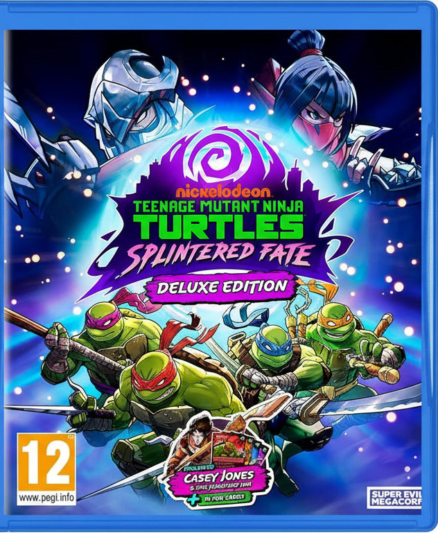 PlayStation 5 game cover for 'Teenage Mutant Ninja Turtles: Splintered Fate' with characters and branding.