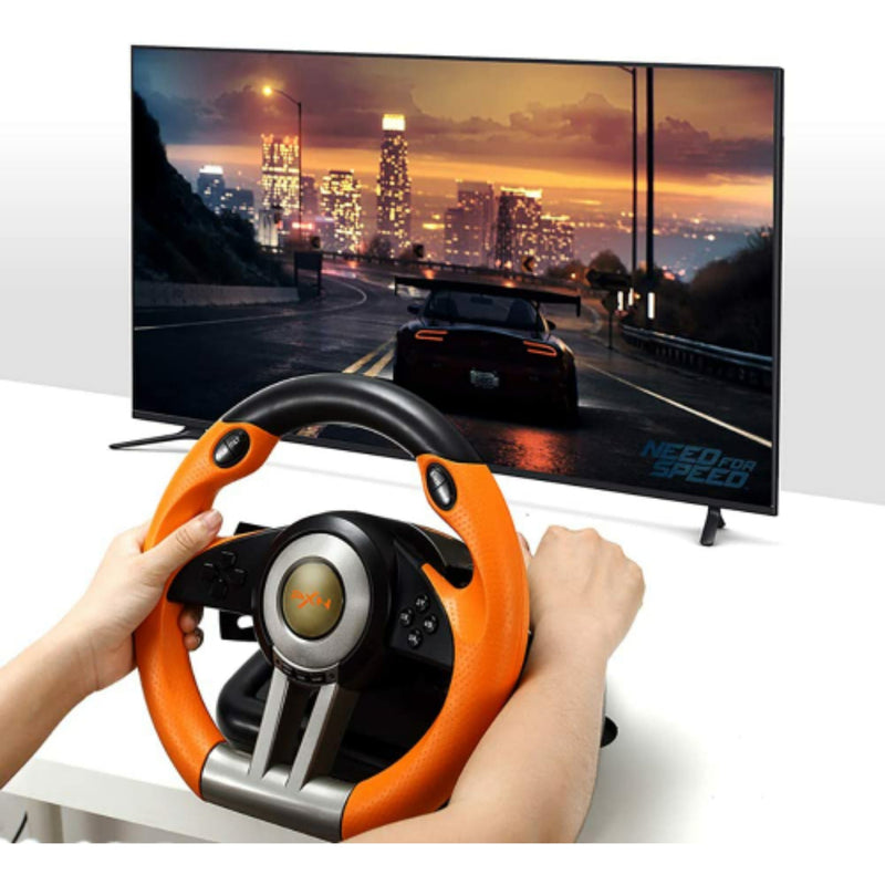 PXN V3 Pro 180 Degree Steering Wheel with Pedals, Vibration Feedback fot for PC, PS3, PS4, Xbox One & Series XS, Nintedno Switch - Orange PXN