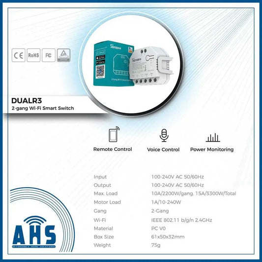 SONOFF DUALR3 Dual Relay With Power Metering Smart Switch - gametricks