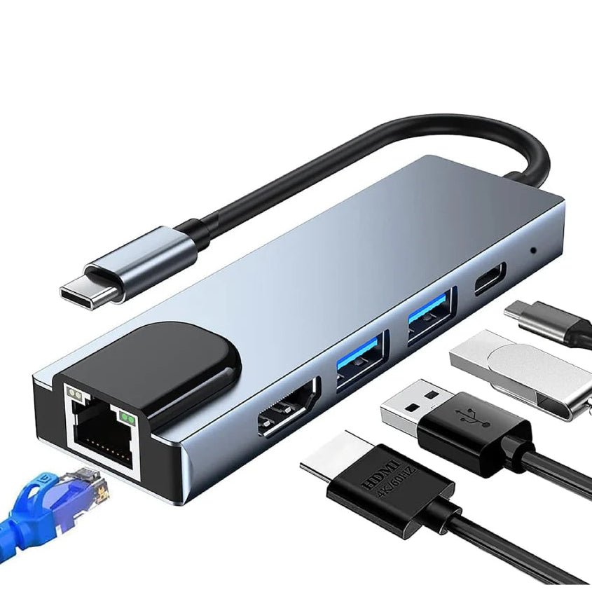 Type-C to HCTV 5 in 1 LAN + Type C + USB3.0 + HDTV - gametricks