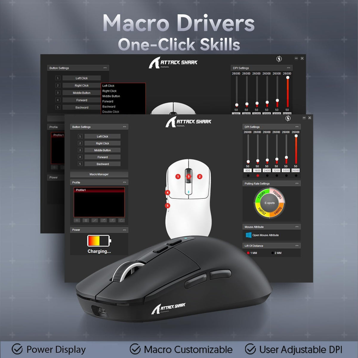 ATTACK SHARK X6 Lightweight Tri-Mode Wireless/Wired Gaming Mouse with Charging Base - Black