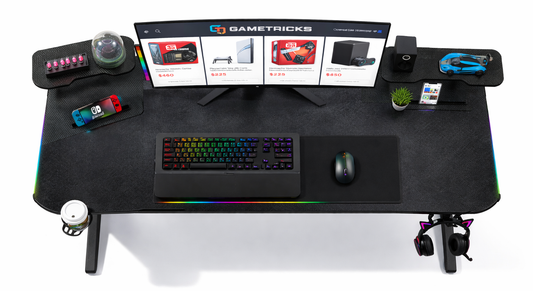 V7 Wing-Shaped Premium RGB Gaming Desk 160cm | Black Gaming Table With LED Lighting gametricks