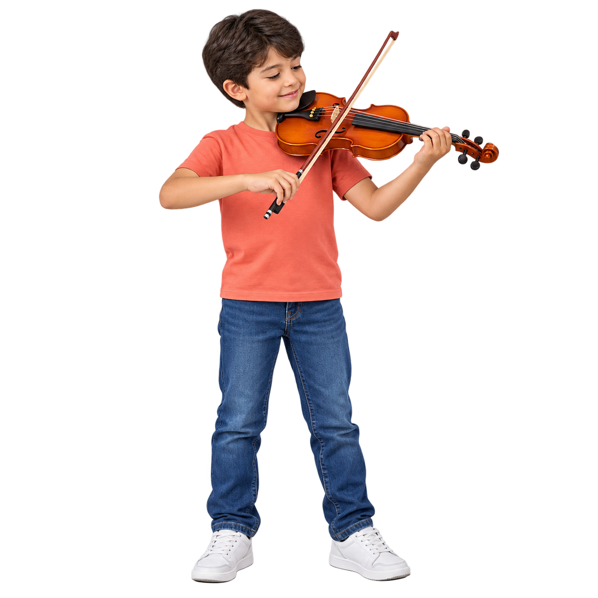Boy playing an acoustic violin — Violins collection illustration