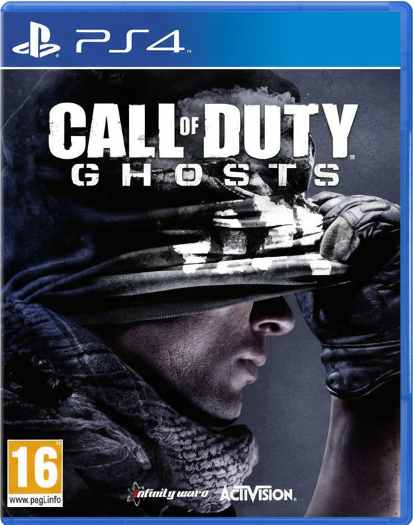 Game cover of 'Call of Duty: Ghosts' for PS4 with a soldier holding a gun.