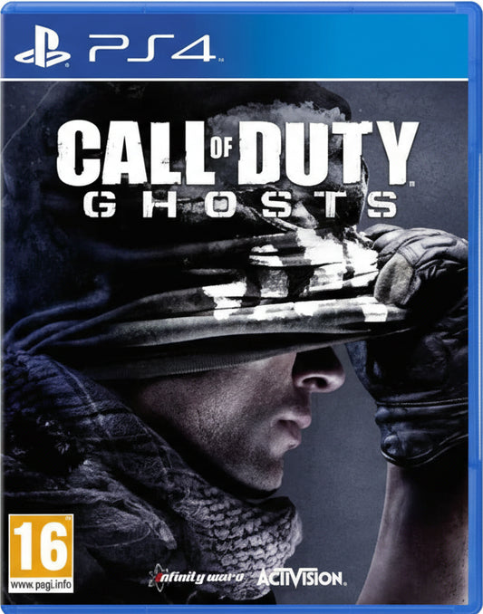 Game cover of 'Call of Duty: Ghosts' for PS4 with a soldier holding a gun.
