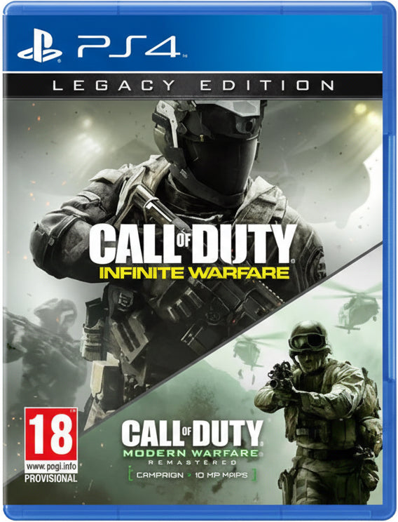 Call of Duty: Infinite Warfare game cover for PS4 Legacy Edition with soldiers and weapon.