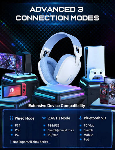 ONIKUMA B2 Wireless Headset Triple Mkde, Bluetooth + 2.4g Wireless + Wired Lightweight E-Sports Gaming Headphone Suitable for PC, PS4, PS5, Smart Phone, Mac ONIKUMA