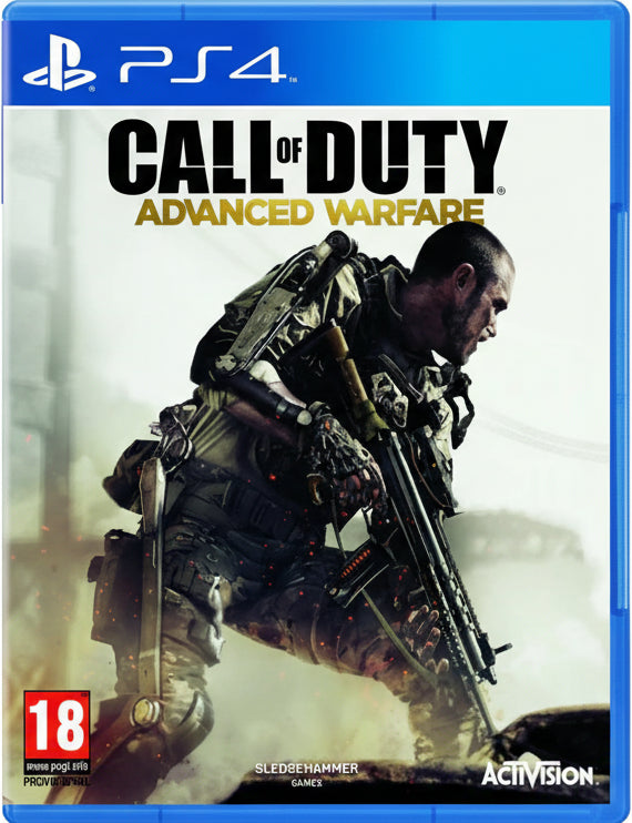 Game cover of 'Call of Duty: Advanced Warfare' for PS4 with a soldier holding a gun.