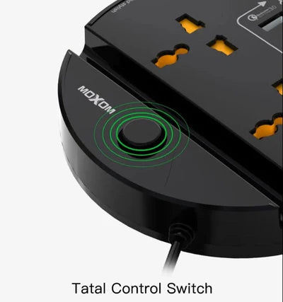 Moxom ST03 Power Socket With 3 USB Fast Charging Ports And Mobile Stand - Black