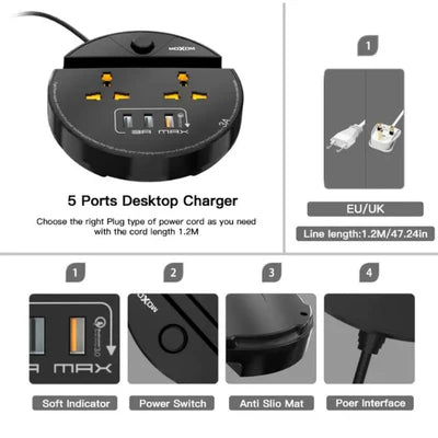 Moxom ST03 Power Socket With 3 USB Fast Charging Ports And Mobile Stand - Black