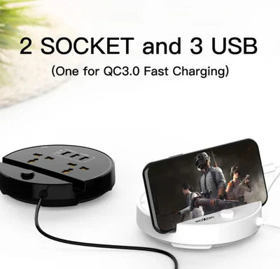 Moxom ST03 Power Socket With 3 USB Fast Charging Ports And Mobile Stand - Black