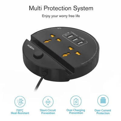 Moxom ST03 Power Socket With 3 USB Fast Charging Ports And Mobile Stand - Black