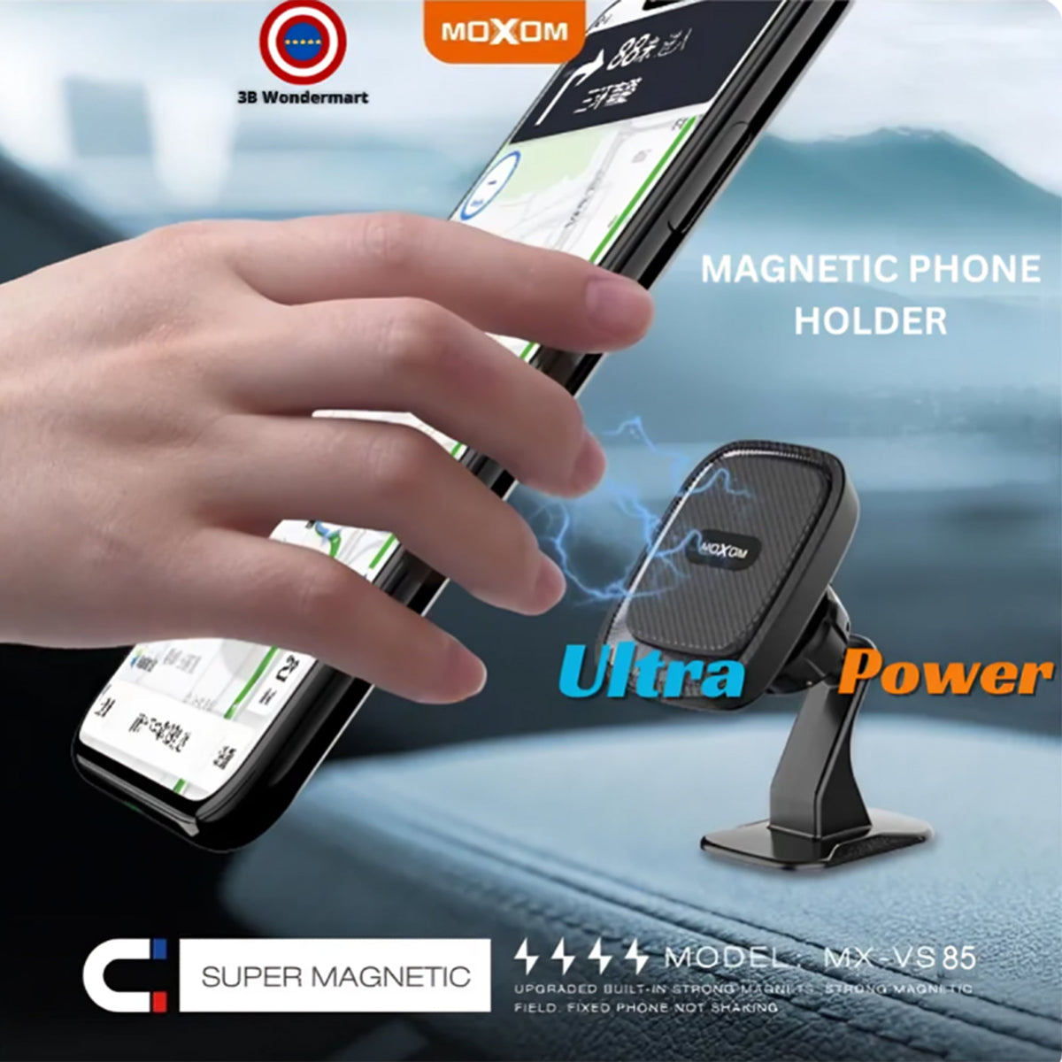MOXOM Magnetic Mount Phone Holder for Car Dashboard or Windscreen