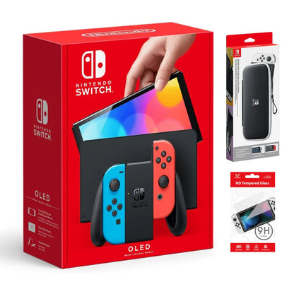 Nintendo Switch OLED Model Console - Neon Red & Neon Blue Joy with Free Case & Screen Protector NINTENDO