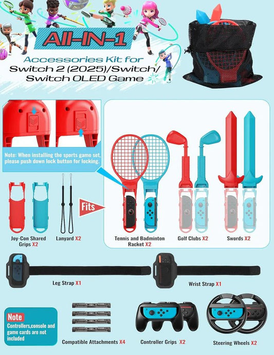 20 in 1 Sports Kit Accessories For Nintendo Switch 2 - gametricks