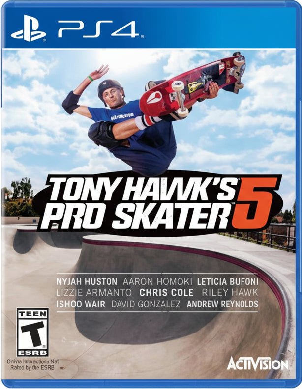 Game cover for 'Tony Hawk's Pro Skater 5' featuring a skater in mid-air with a blue sky background.