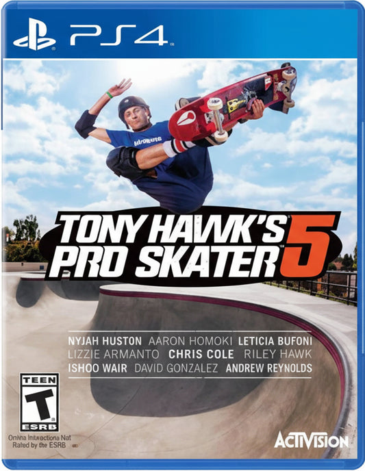 Game cover for 'Tony Hawk's Pro Skater 5' featuring a skater in mid-air with a blue sky background.