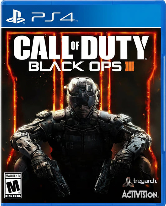 Call of Duty Black Ops III game cover for PS4 with a soldier in tactical gear.