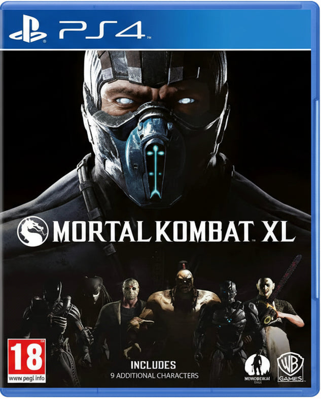 Mortal Kombat XL game cover for PS4 with character images and logos.
